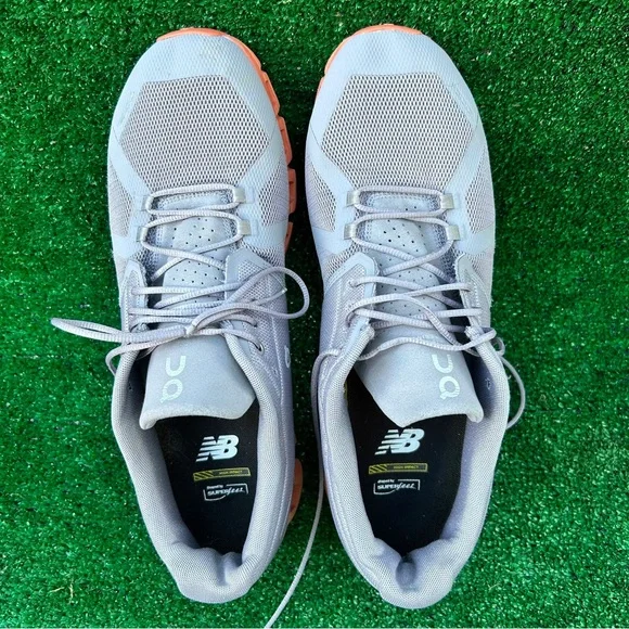 On Running Gray and Orange Athletic Shoes - Picture 7 of 9